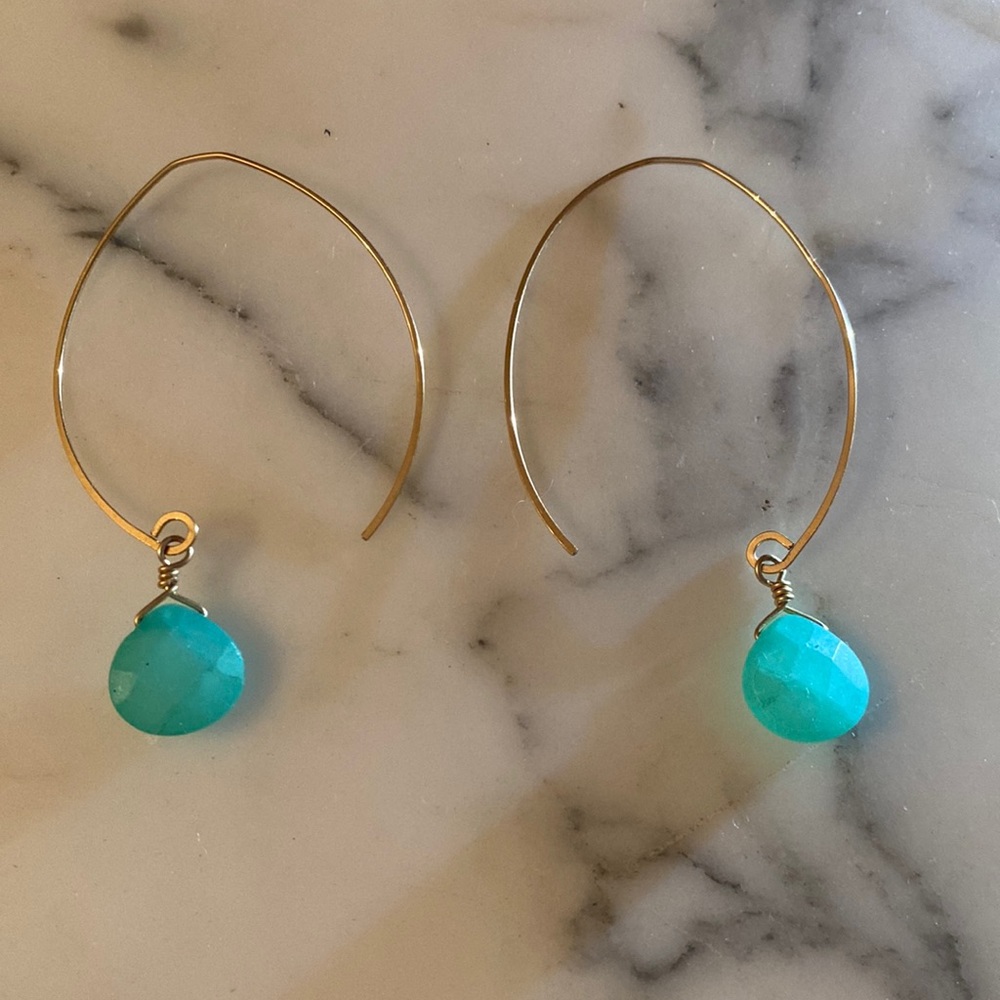Turquoise Drop Earrings Gold Tone
